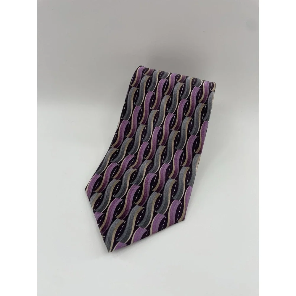 Pravata Mens Silk Neck Tie Purple Gray Geometric Shape 3.5